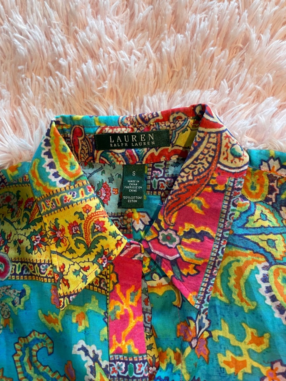Ralph Lauren Multicolor Paisley Print Button-Up Shirt - Turquoise & Fuchsia - Picture 2 of 6